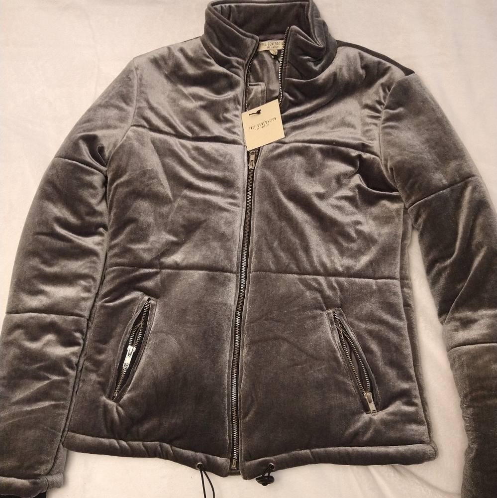 Silver Velour Free Generation Puffer Jacket